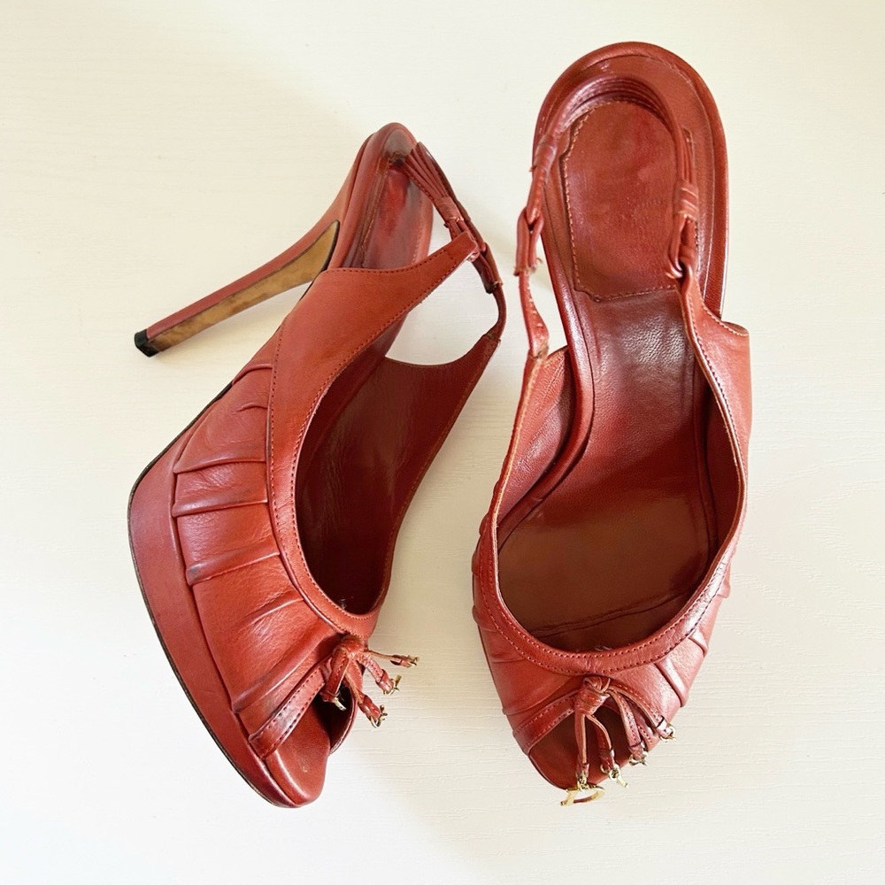Dior Gipsy Vintage John Galliano Slingback D Charm Red Leather Heels Size EU 38 - Picture 8 of 14